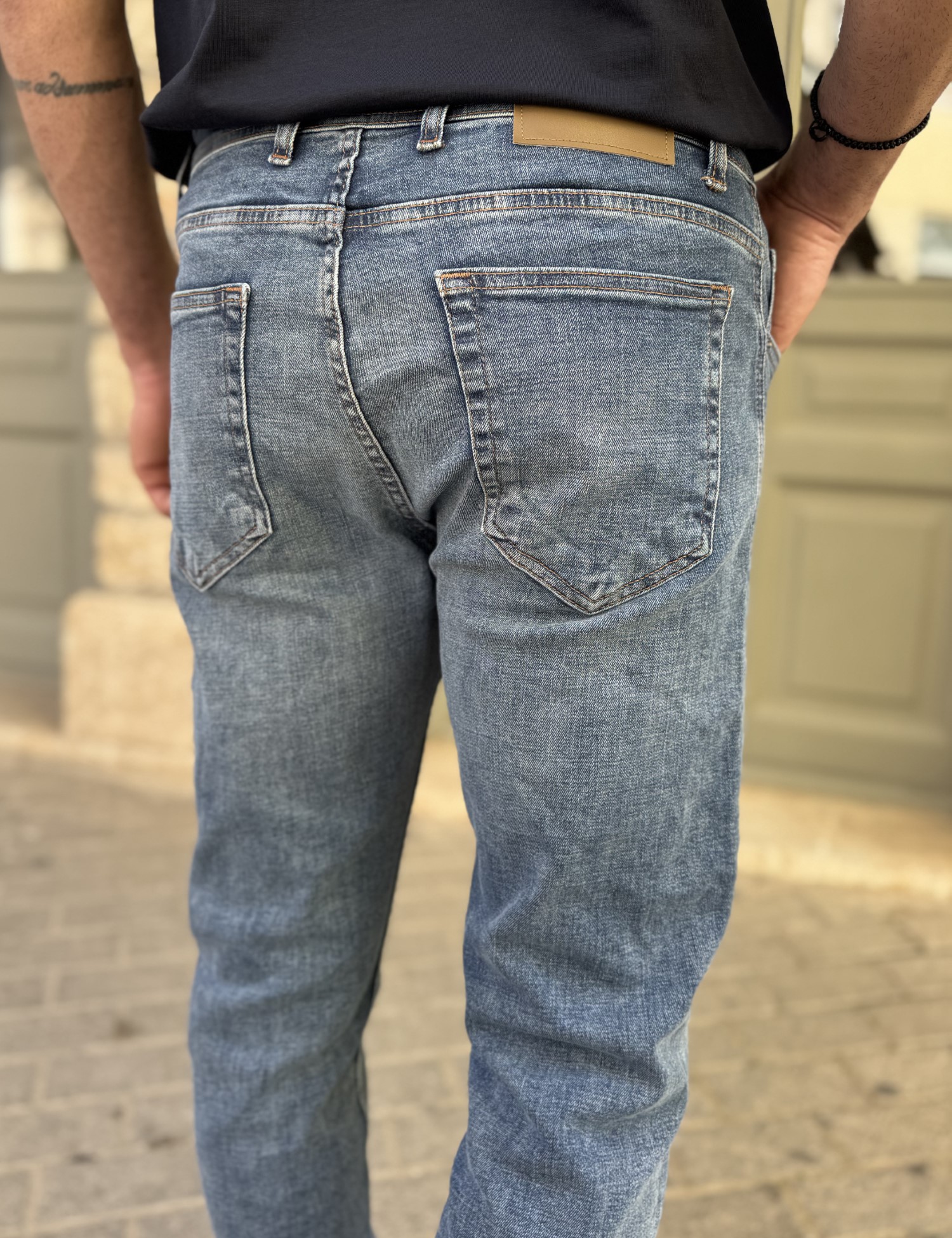 Ανδρικό Slim μπλε τζιν παντελόνι πεντάτσεπο με κουμπιά 3LN502 φωτογραφία